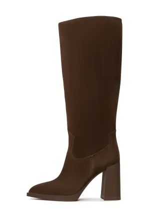 Elegant Knee-High Boots with Block Heel Bambi - Brown