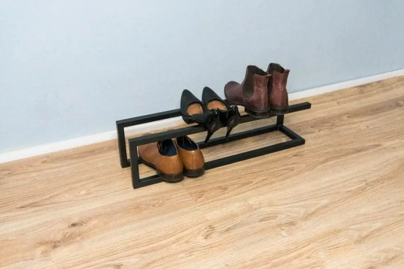 Eminence Art Modern Metal Shoe Rack, Entryway Boot Organization, Loft Sneaker Stand, Industrial Shoe Bench, Minimalist Shoe Storage