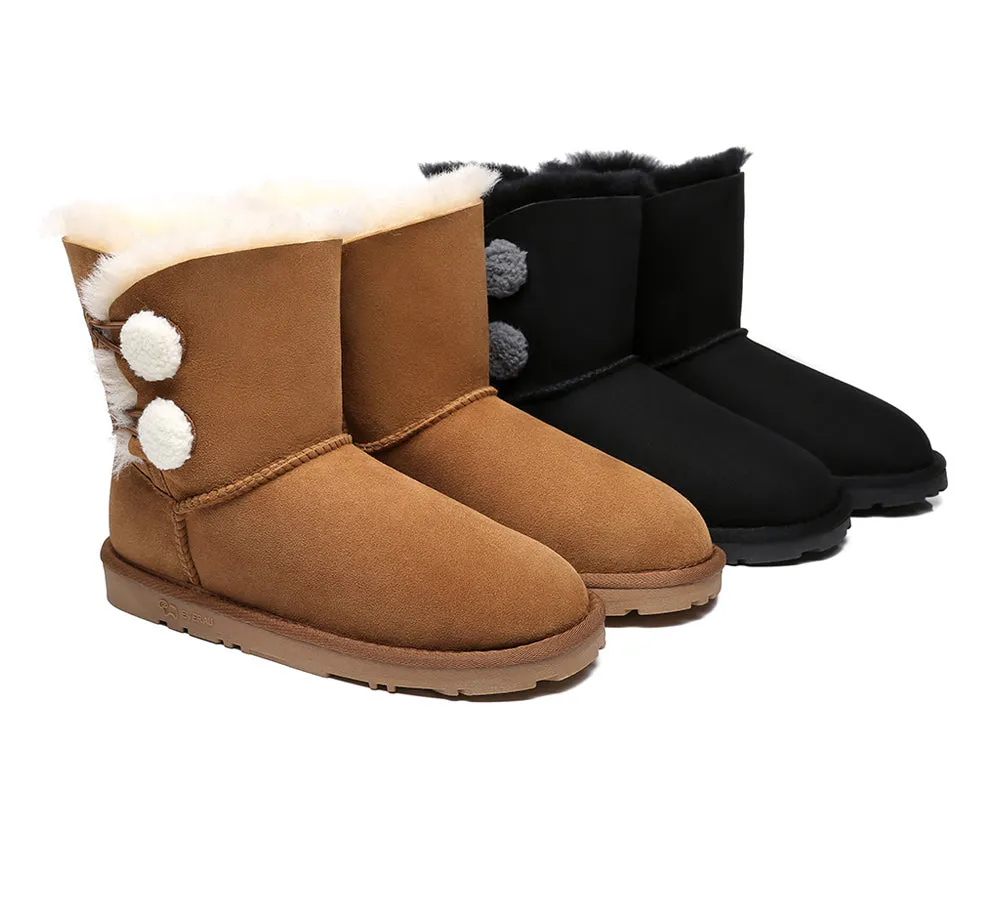 EVERAU® UGG Boots Women Sheepskin Wool Twin Button Mini Espina