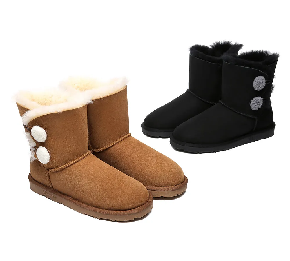 EVERAU® UGG Boots Women Sheepskin Wool Twin Button Mini Espina