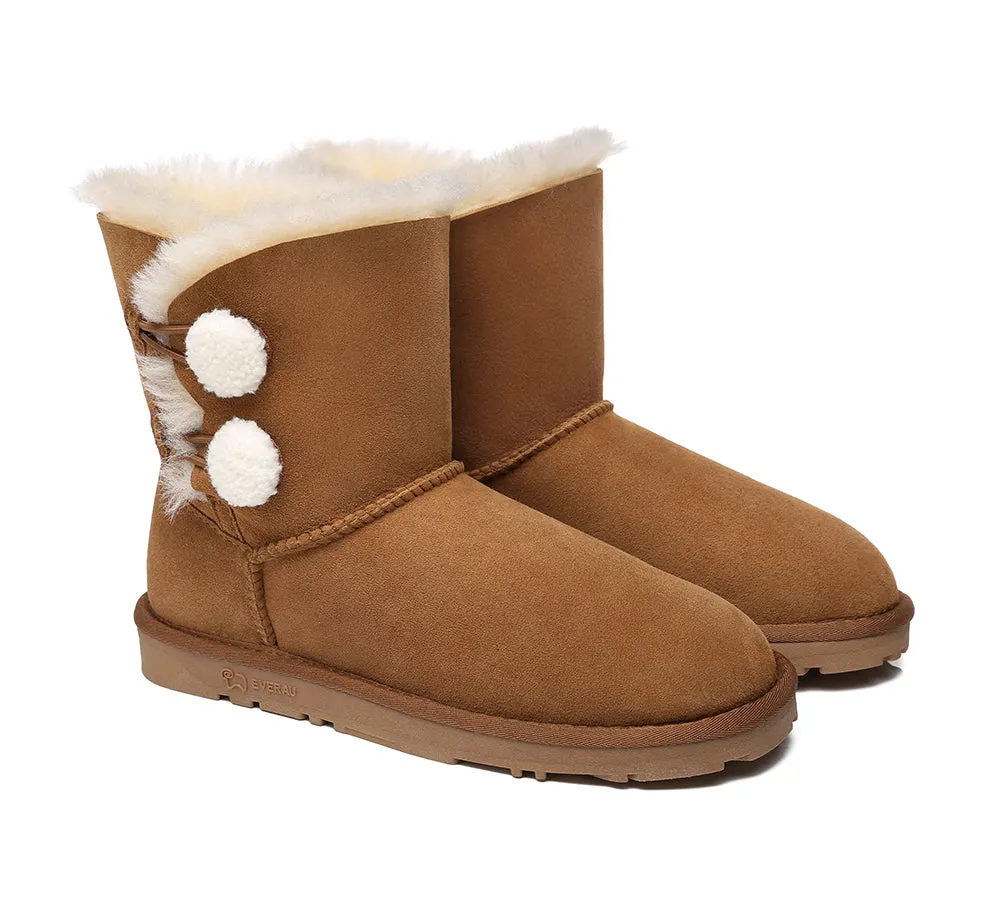 EVERAU® UGG Boots Women Sheepskin Wool Twin Button Mini Espina