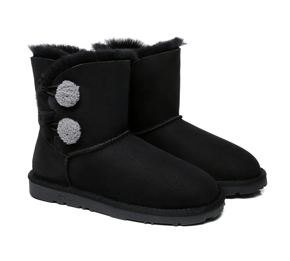 EVERAU® UGG Boots Women Sheepskin Wool Twin Button Mini Espina