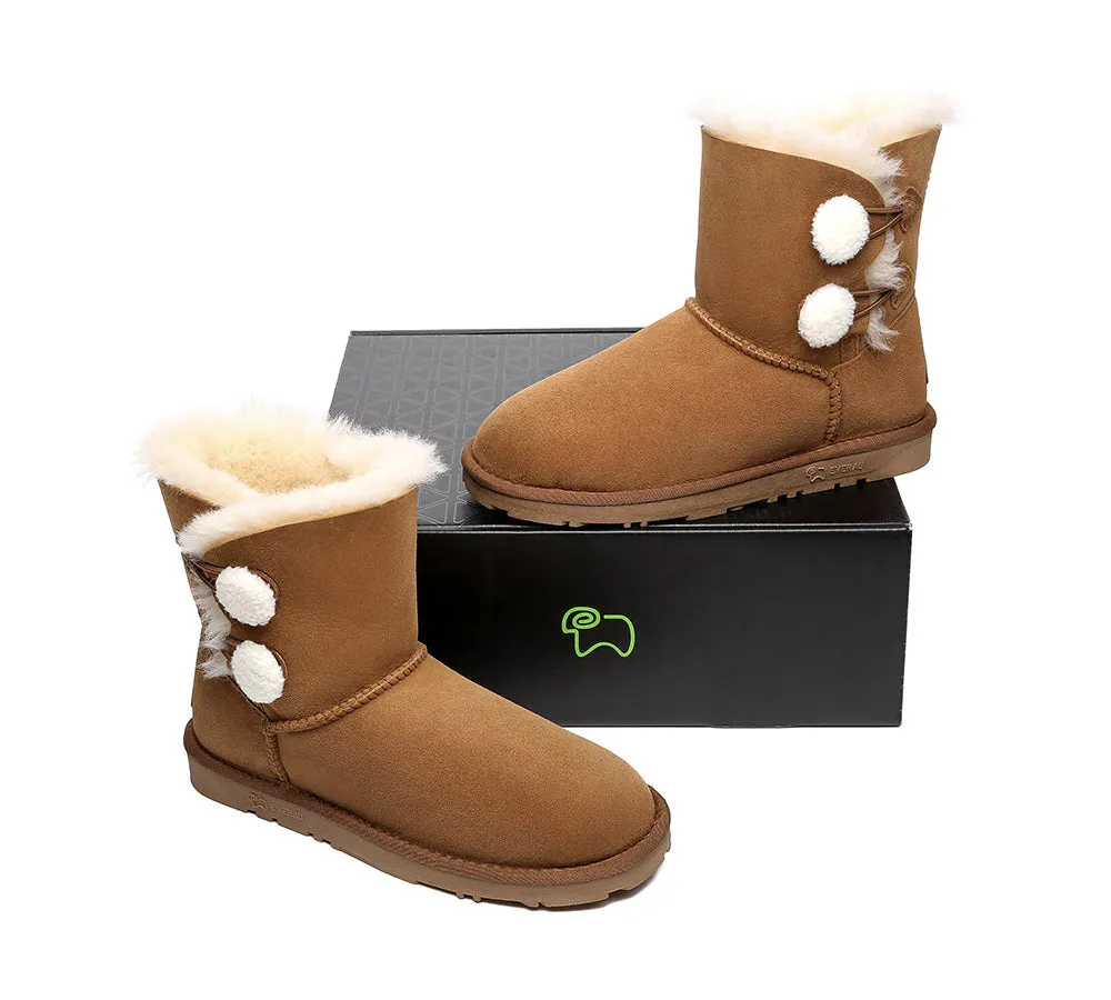 EVERAU® UGG Boots Women Sheepskin Wool Twin Button Mini Espina