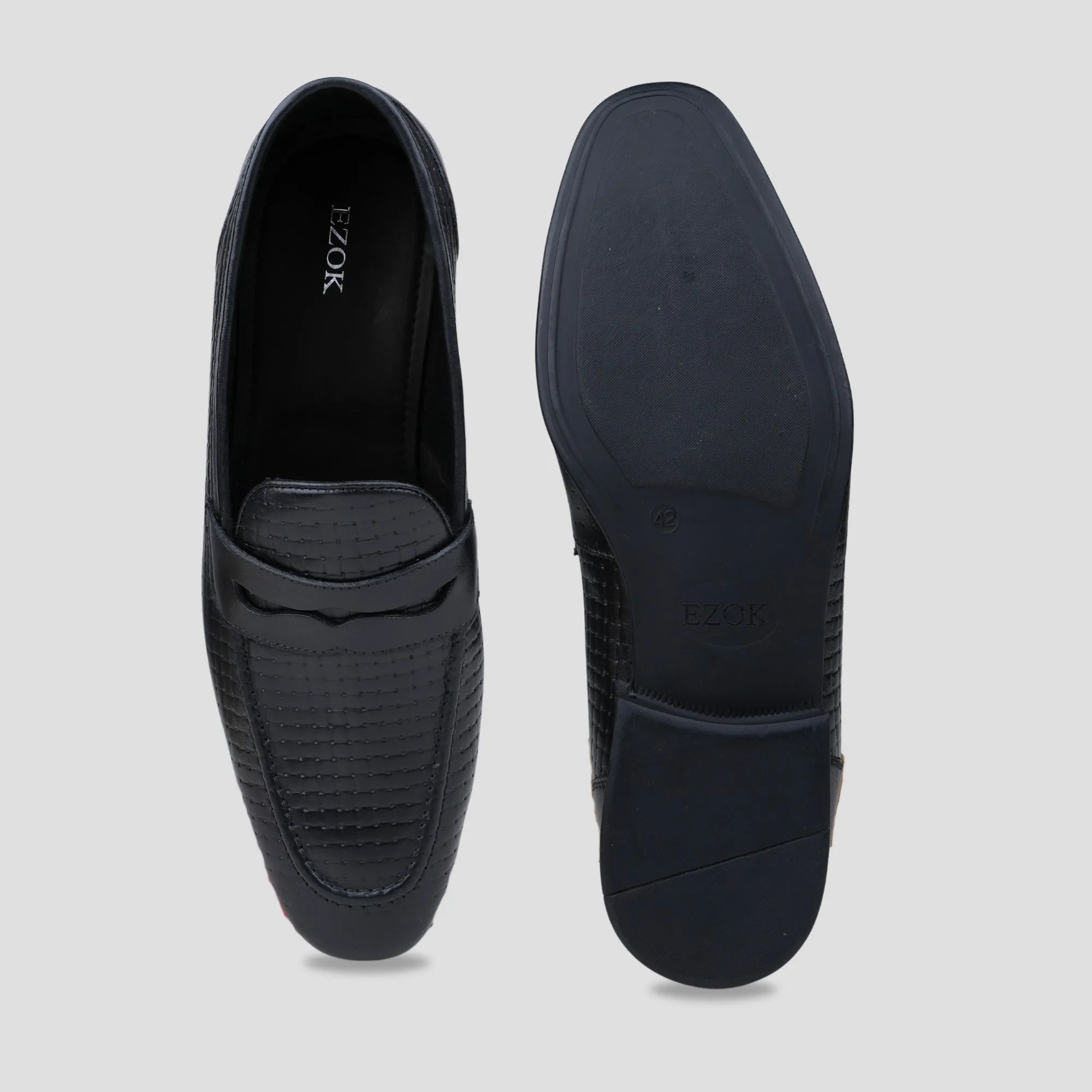 Ezok Leather Black Casual Loafer Shoes For Men