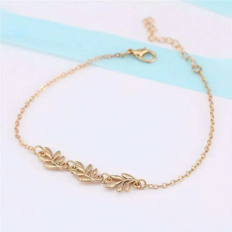 Falling Leaves Delicate Ankle Bracelet in Silver or Gold