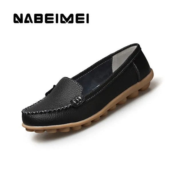 Genuine leather shoes woman 2017 new solid slip on boat shoes for women flats shoes big size 35-44 loafers chaussure femme