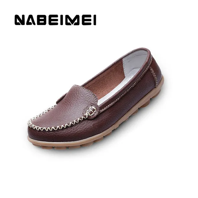 Genuine leather shoes woman 2017 new solid slip on boat shoes for women flats shoes big size 35-44 loafers chaussure femme