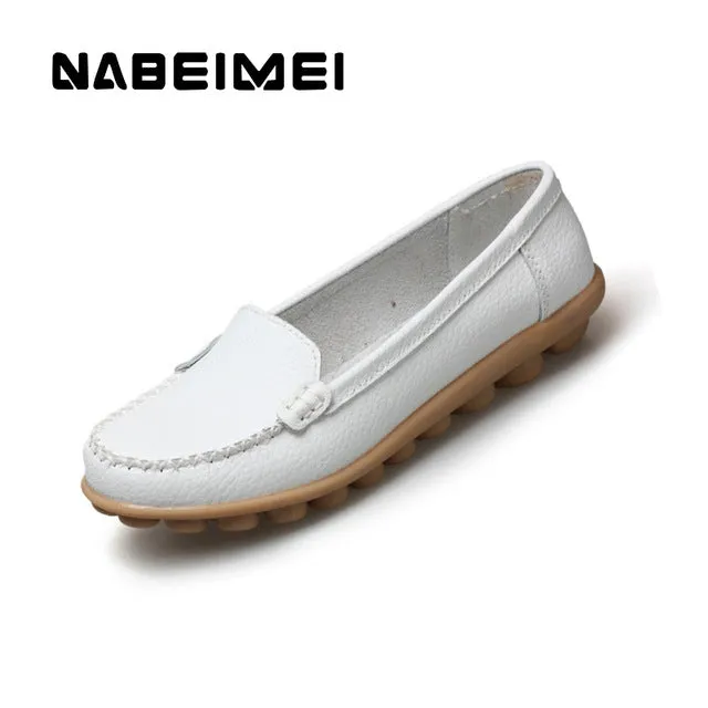 Genuine leather shoes woman 2017 new solid slip on boat shoes for women flats shoes big size 35-44 loafers chaussure femme