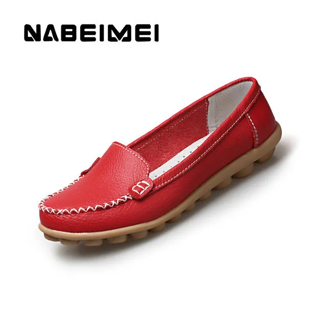 Genuine leather shoes woman 2017 new solid slip on boat shoes for women flats shoes big size 35-44 loafers chaussure femme