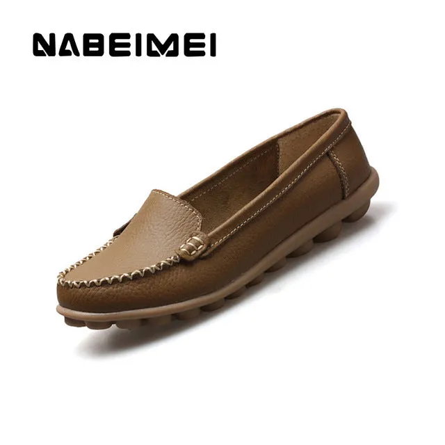 Genuine leather shoes woman 2017 new solid slip on boat shoes for women flats shoes big size 35-44 loafers chaussure femme