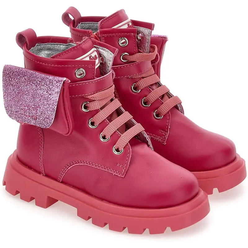 Girls Pink Pocket Leather boots