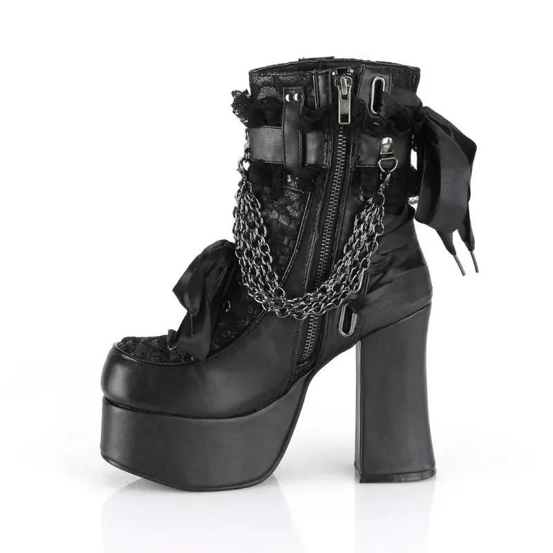 Gothic Style Chain Lace Up Bow Women's Retro Short Boots