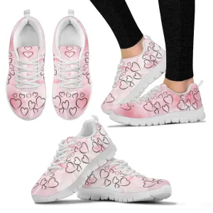 Heart On Pink Print Running Shoes For Women