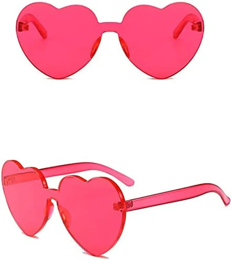 Heart Oversized Rimless Sunglasses One Piece Heart Shape Eyewear Colored Sunglasses for Women