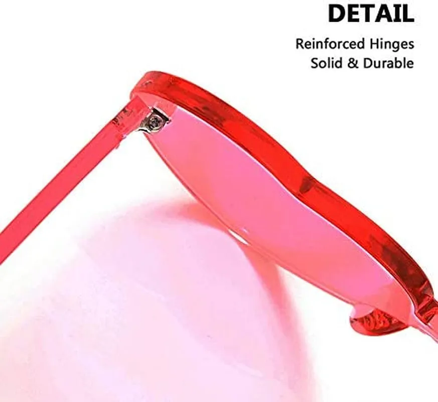 Heart Oversized Rimless Sunglasses One Piece Heart Shape Eyewear Colored Sunglasses for Women