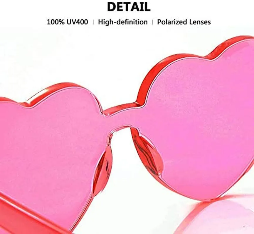 Heart Oversized Rimless Sunglasses One Piece Heart Shape Eyewear Colored Sunglasses for Women