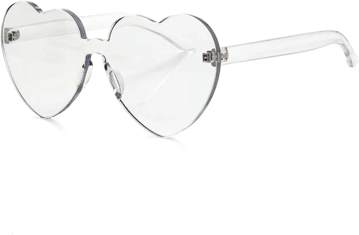 Heart Oversized Rimless Sunglasses One Piece Heart Shape Eyewear Colored Sunglasses for Women