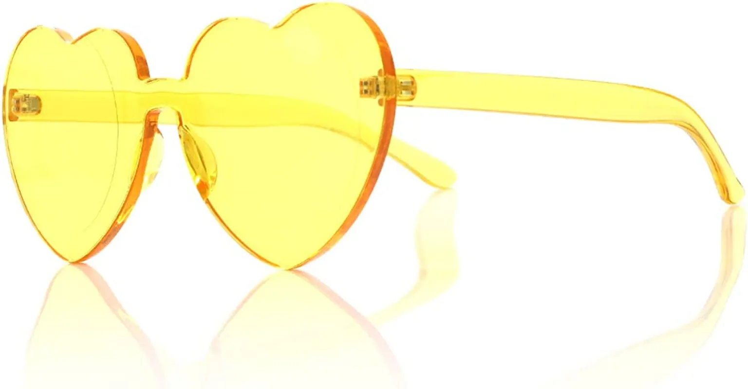 Heart Oversized Rimless Sunglasses One Piece Heart Shape Eyewear Colored Sunglasses for Women