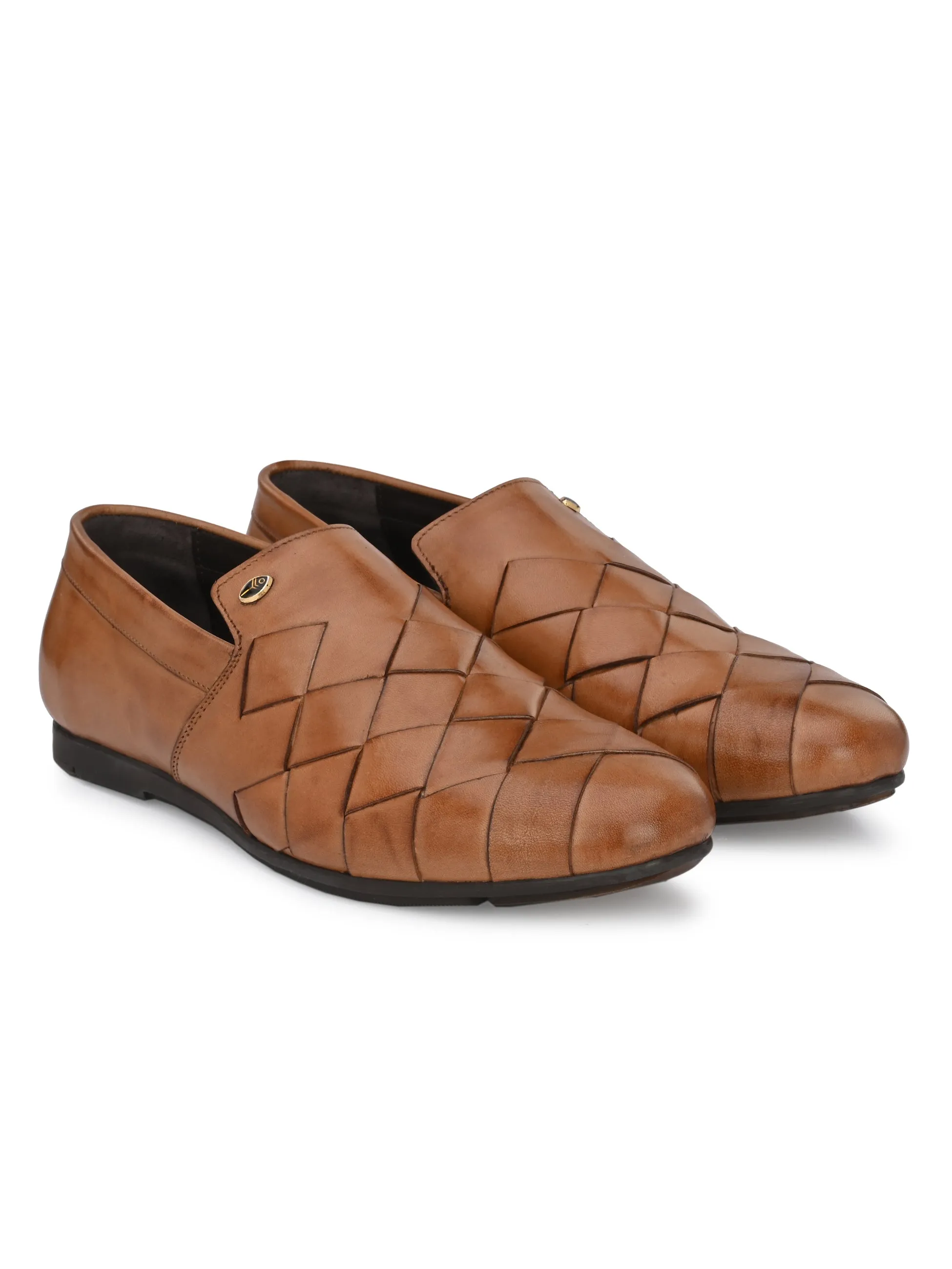 Hitz Men's Tan Slip-On Leather Party Shoes