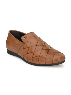 Hitz Men's Tan Slip-On Leather Party Shoes