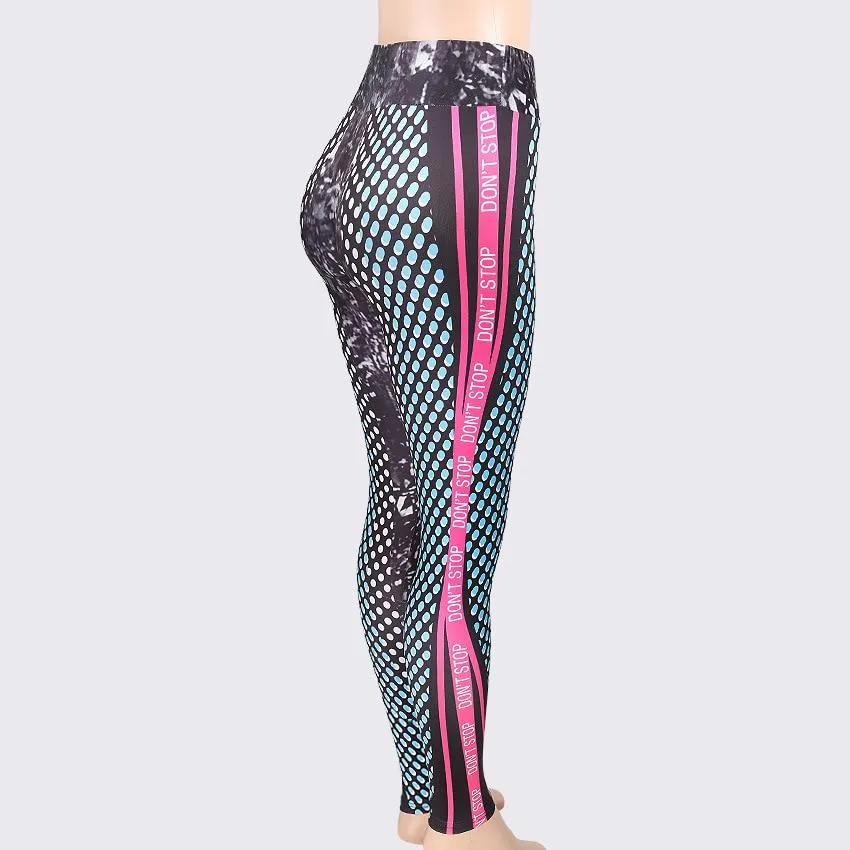 Honeycomb Letter Printed Women Fitness Leggings Skinny High Waist Elastic Push Up Legging Workout Pants Leggins