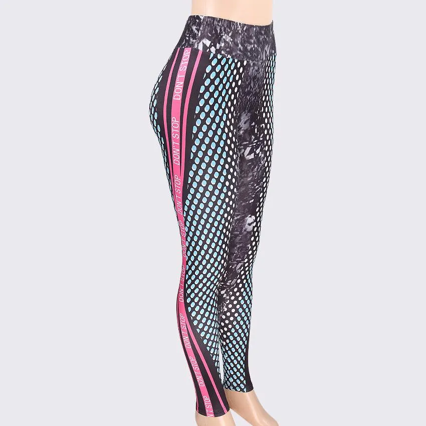 Honeycomb Letter Printed Women Fitness Leggings Skinny High Waist Elastic Push Up Legging Workout Pants Leggins