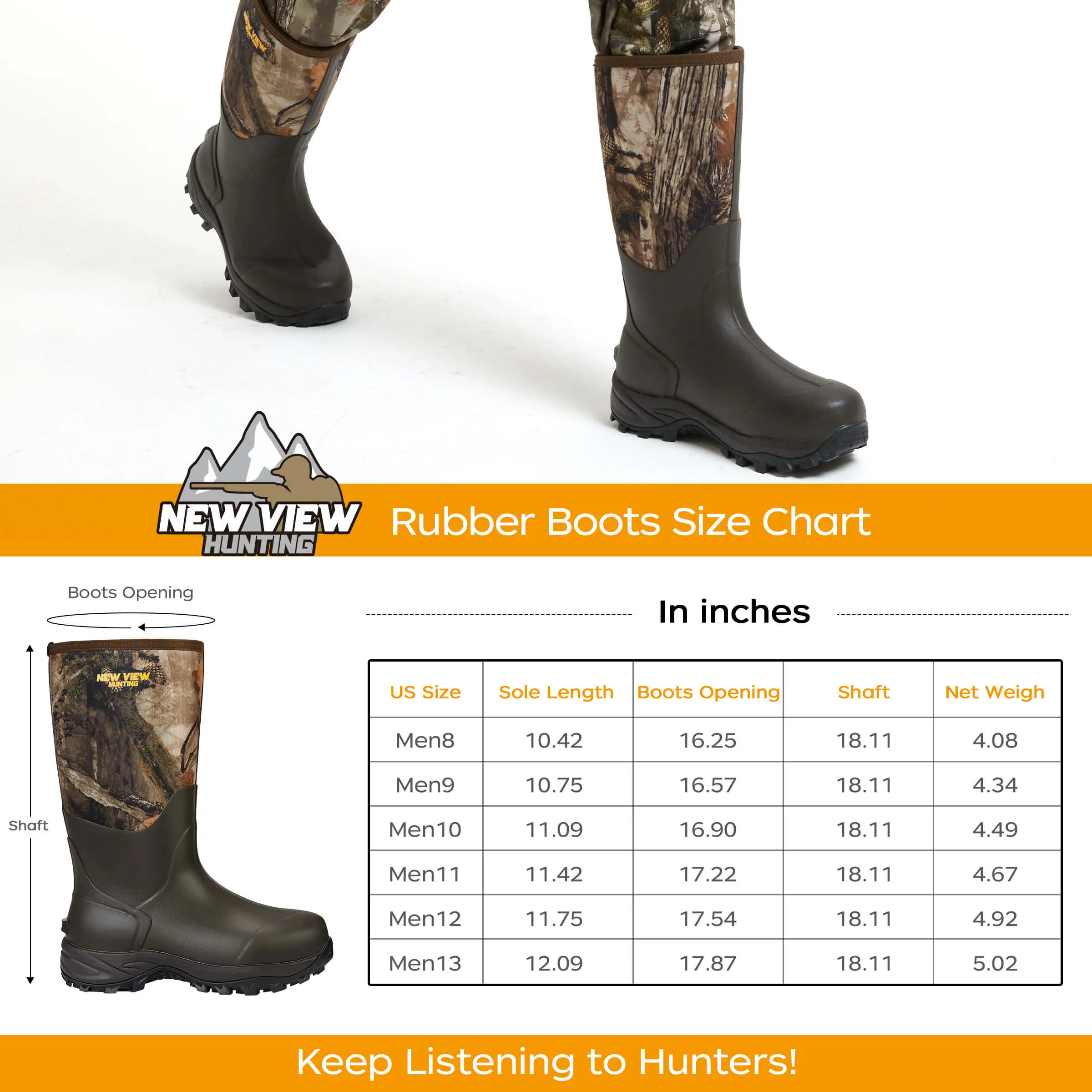 Insulated Hunting Boots for Men Cold Weather, 6mm Neoprene Rubber Hunting Boots for Winter, Camo Durable Waterproof Mud Boot for Deer, Duck, Bird Hunting