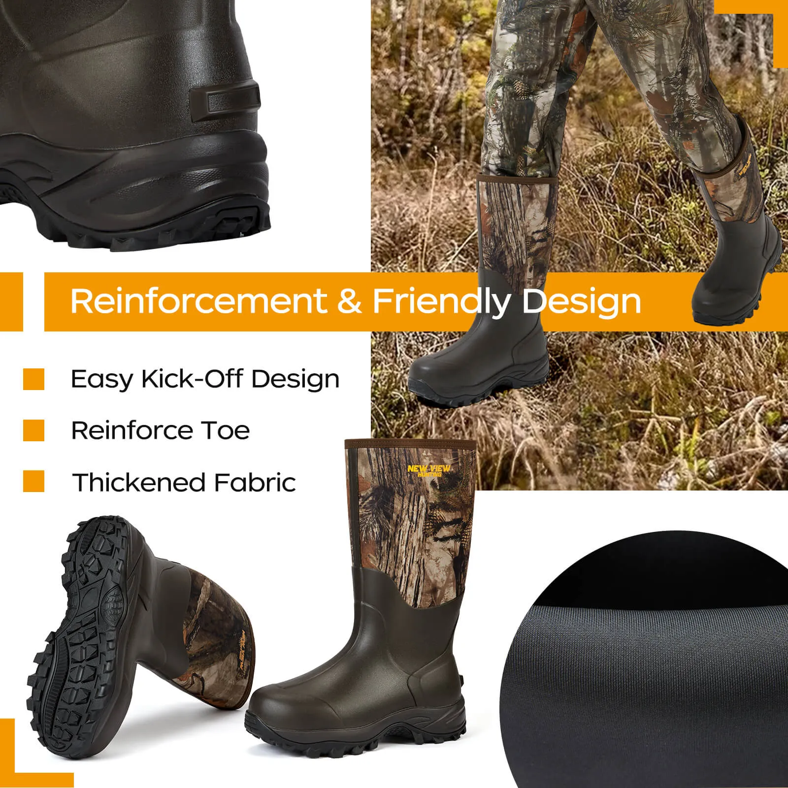 Insulated Hunting Boots for Men Cold Weather, 6mm Neoprene Rubber Hunting Boots for Winter, Camo Durable Waterproof Mud Boot for Deer, Duck, Bird Hunting