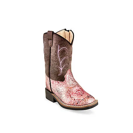 Jama Girls Toddler Antique Pink/Crackle Faux Leather Cowboy Boots Style VB1054