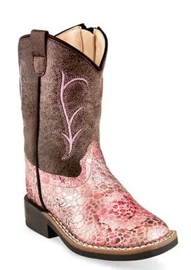 Jama Girls Toddler Antique Pink/Crackle Faux Leather Cowboy Boots Style VB1054