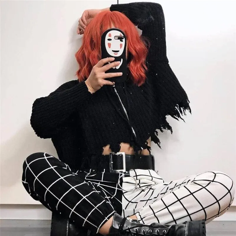 Joskaa Christmas Gift Women Jogger Pants Black White Checkerboard Splicing Casual Trousers Plaid Loose Slimming Wear Female Sports Cool Long Pants