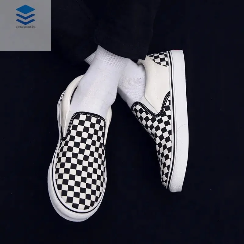 Korean version of casual wild students low to help men's shoes Harajuku ulzzang lattice one pedal men canvas shoes lazy