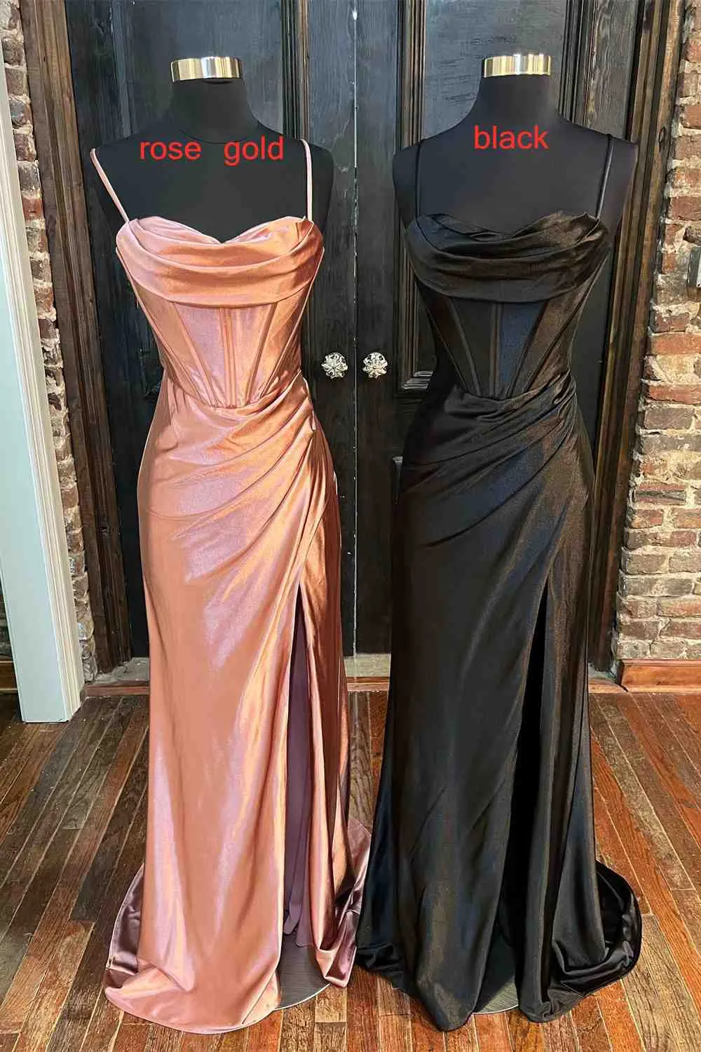 Lace-Up Burgundy Cowl Neck Ruched Long Party Dress,Black Prom Dresses