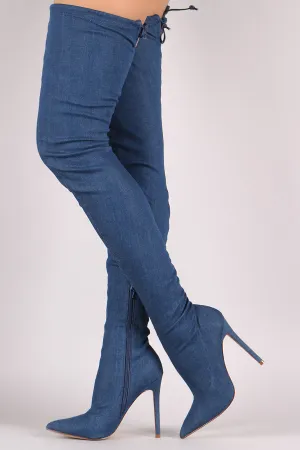 Liliana Denim Over-The-Knee Pointy Toe Boots