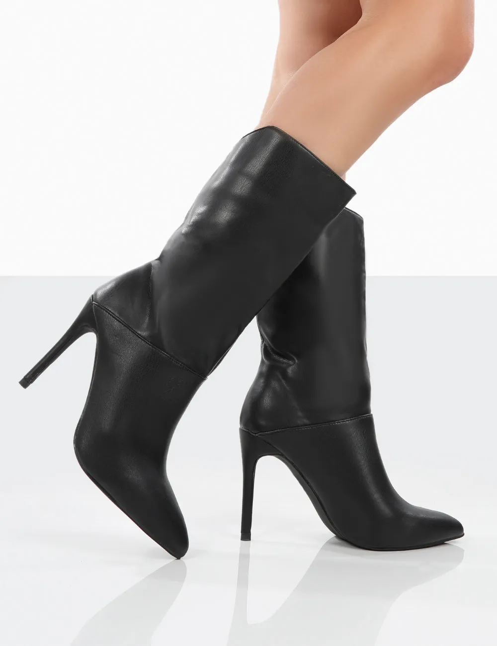 Lisel Black PU Pointed Toe Stiletto Heeled Ankle Boots