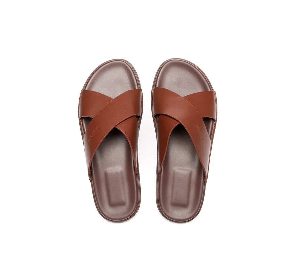 Men Leather Crossover Slip-on Ultra Soft Summer Slides Wyatt