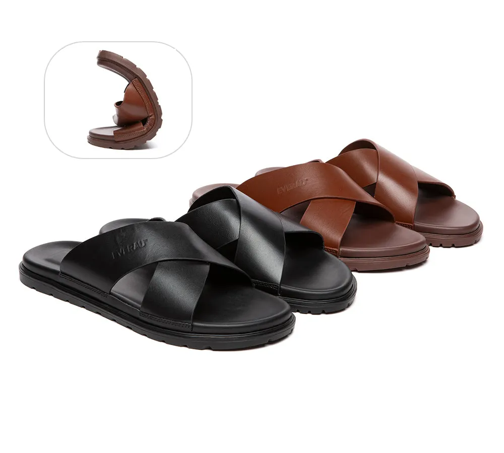 Men Leather Crossover Slip-on Ultra Soft Summer Slides Wyatt