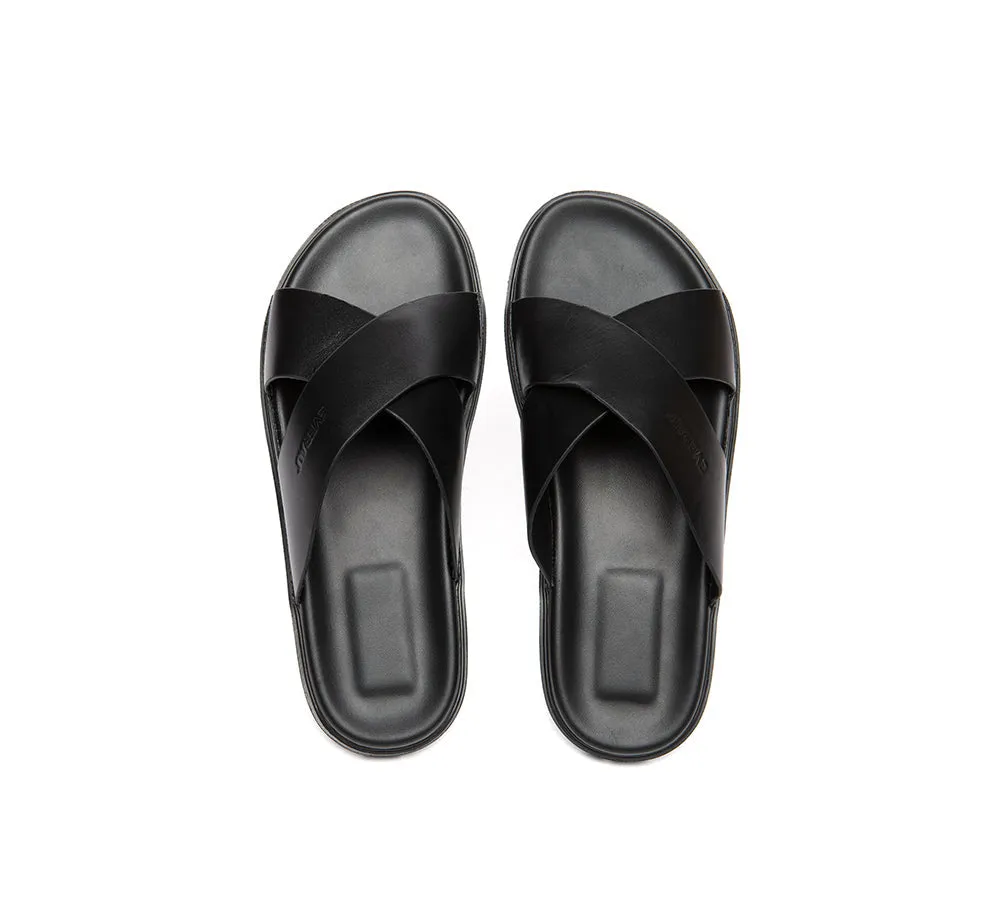 Men Leather Crossover Slip-on Ultra Soft Summer Slides Wyatt