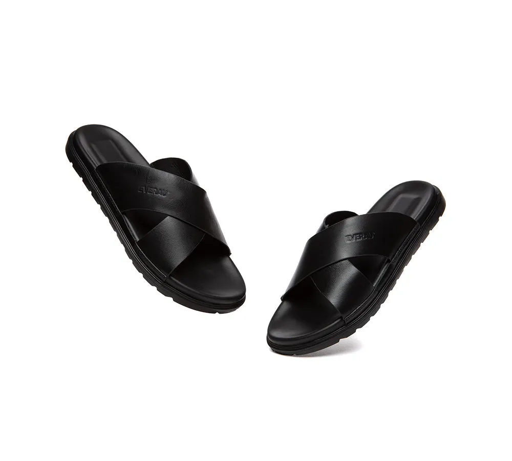 Men Leather Crossover Slip-on Ultra Soft Summer Slides Wyatt