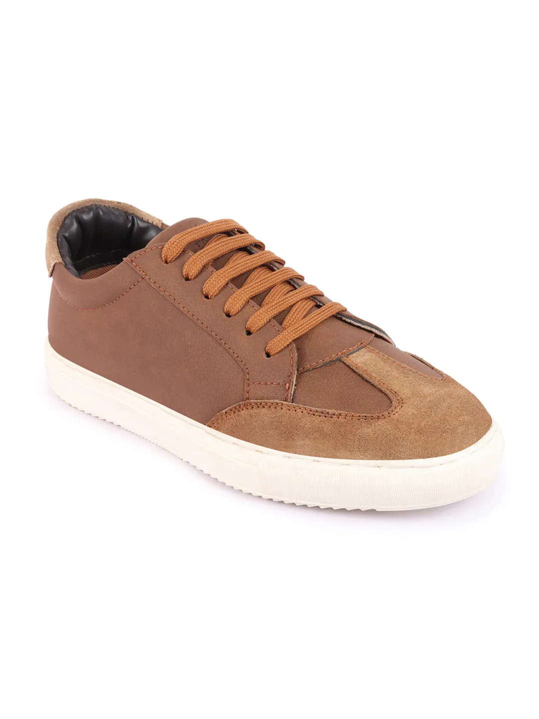 Men Tan Lace-Up Low Top Classic Sneakers Casual Shoes