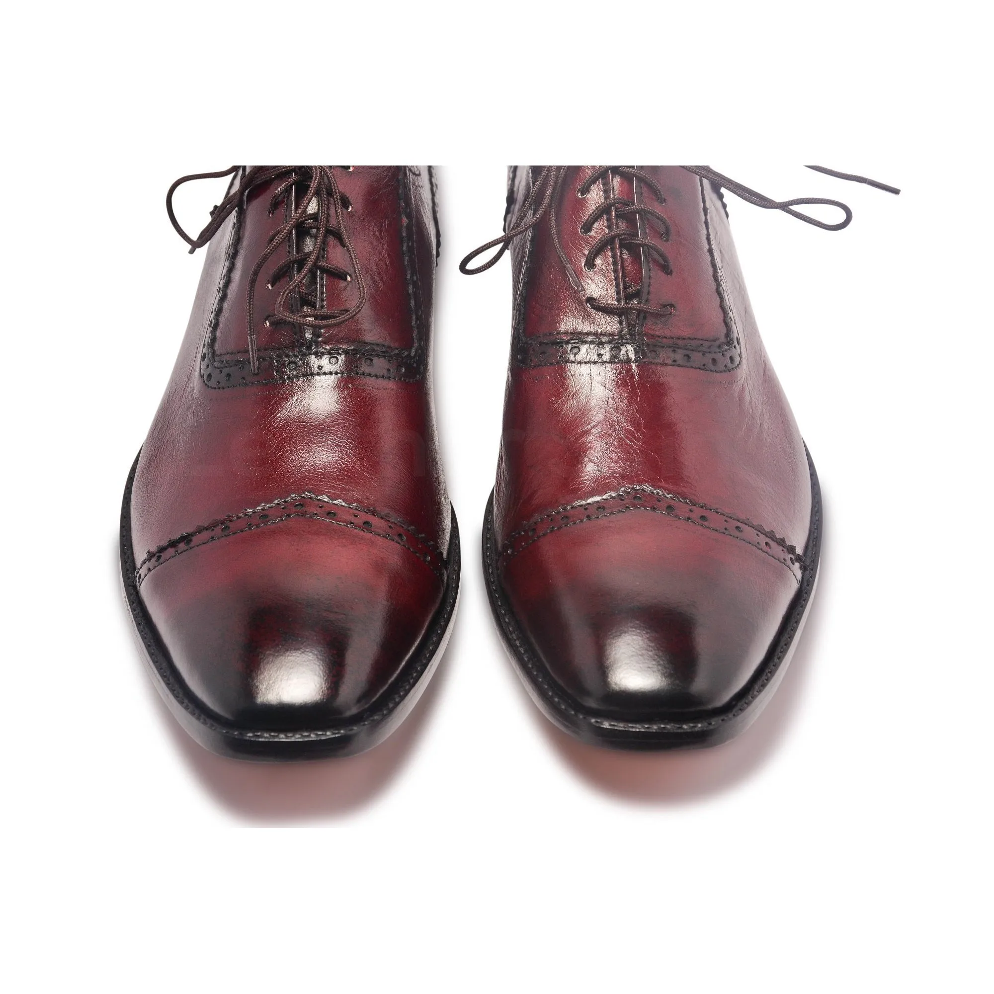 Men Two Tone Red Oxford Glossy Genuine Leather Shoes