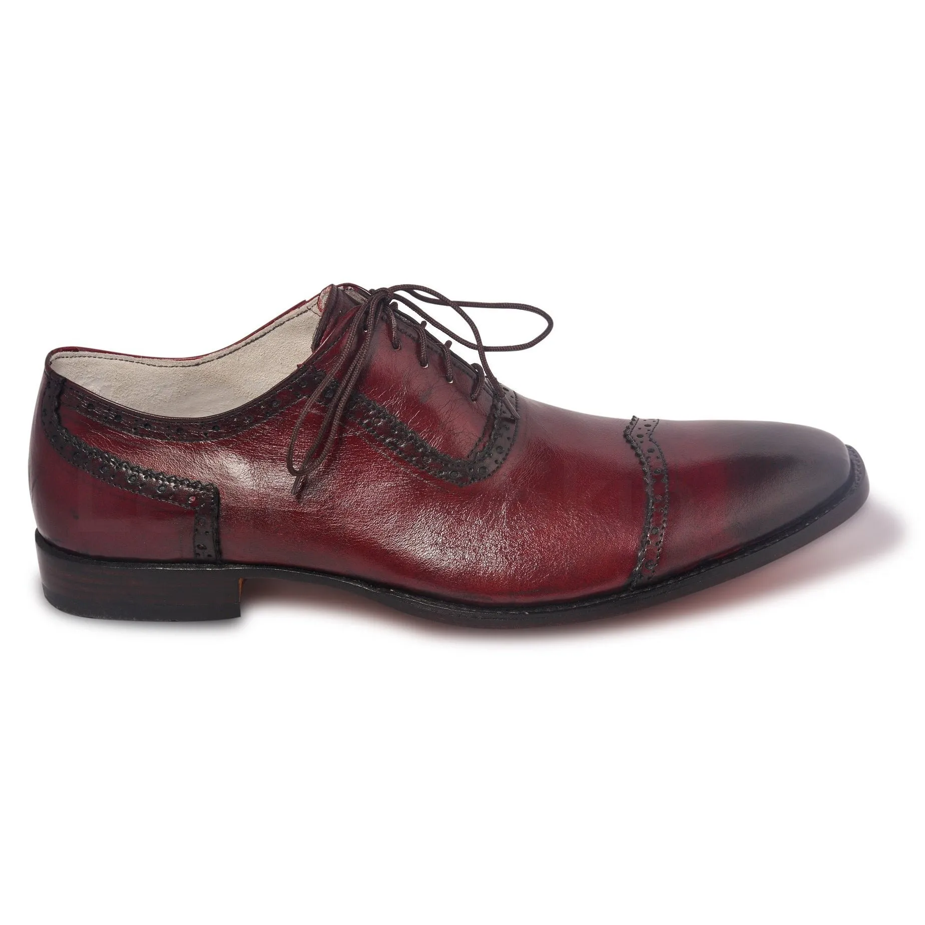 Men Two Tone Red Oxford Glossy Genuine Leather Shoes