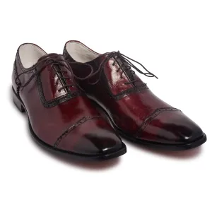 Men Two Tone Red Oxford Glossy Genuine Leather Shoes