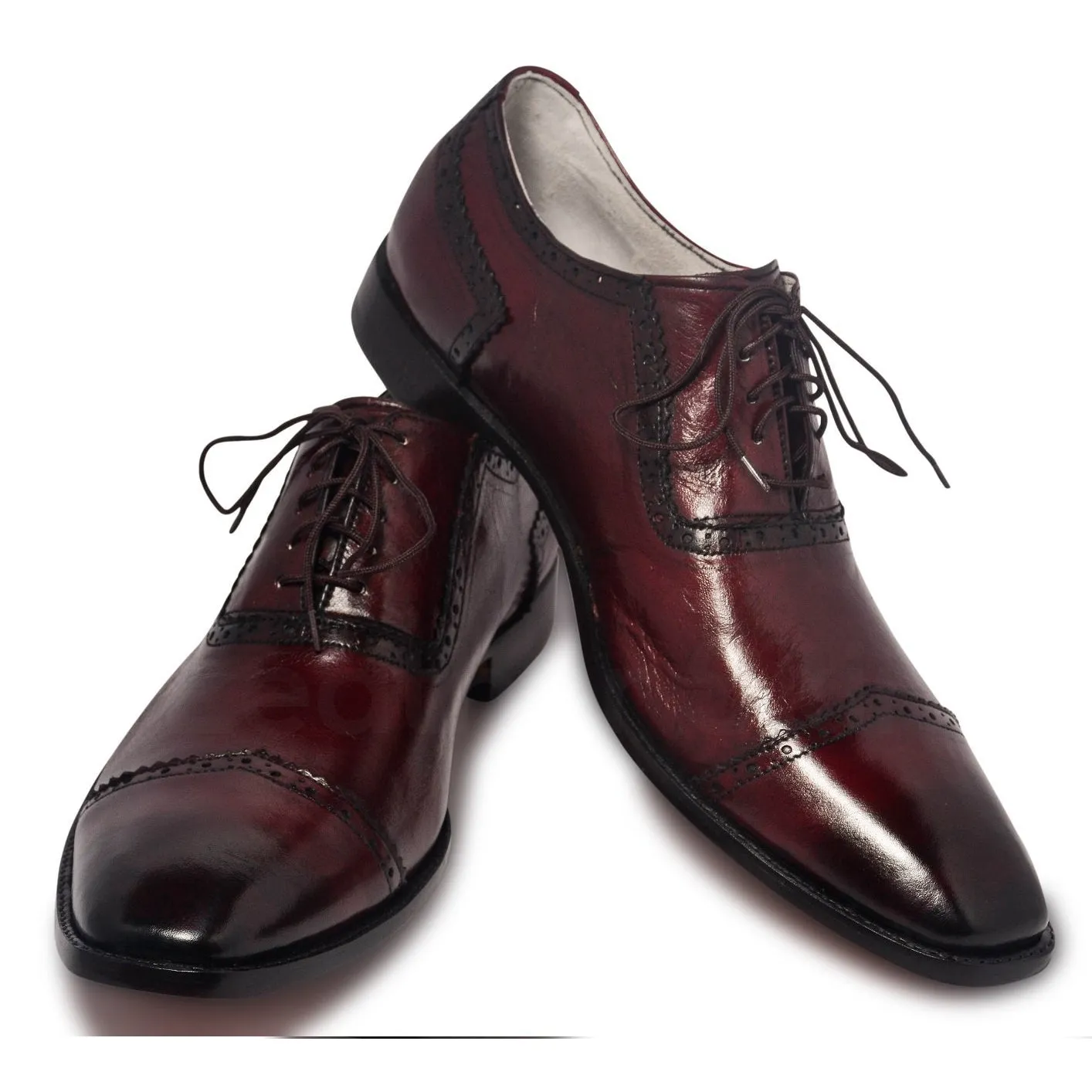 Men Two Tone Red Oxford Glossy Genuine Leather Shoes