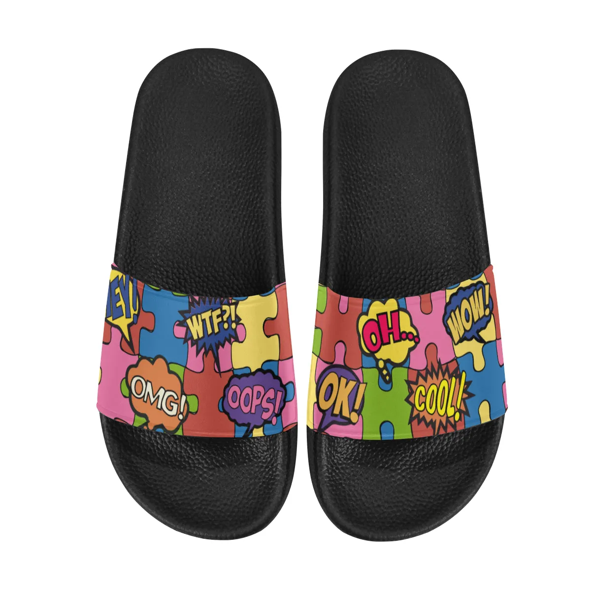 Men's Comic Bubbles Pop Art Print Canvas Sliders