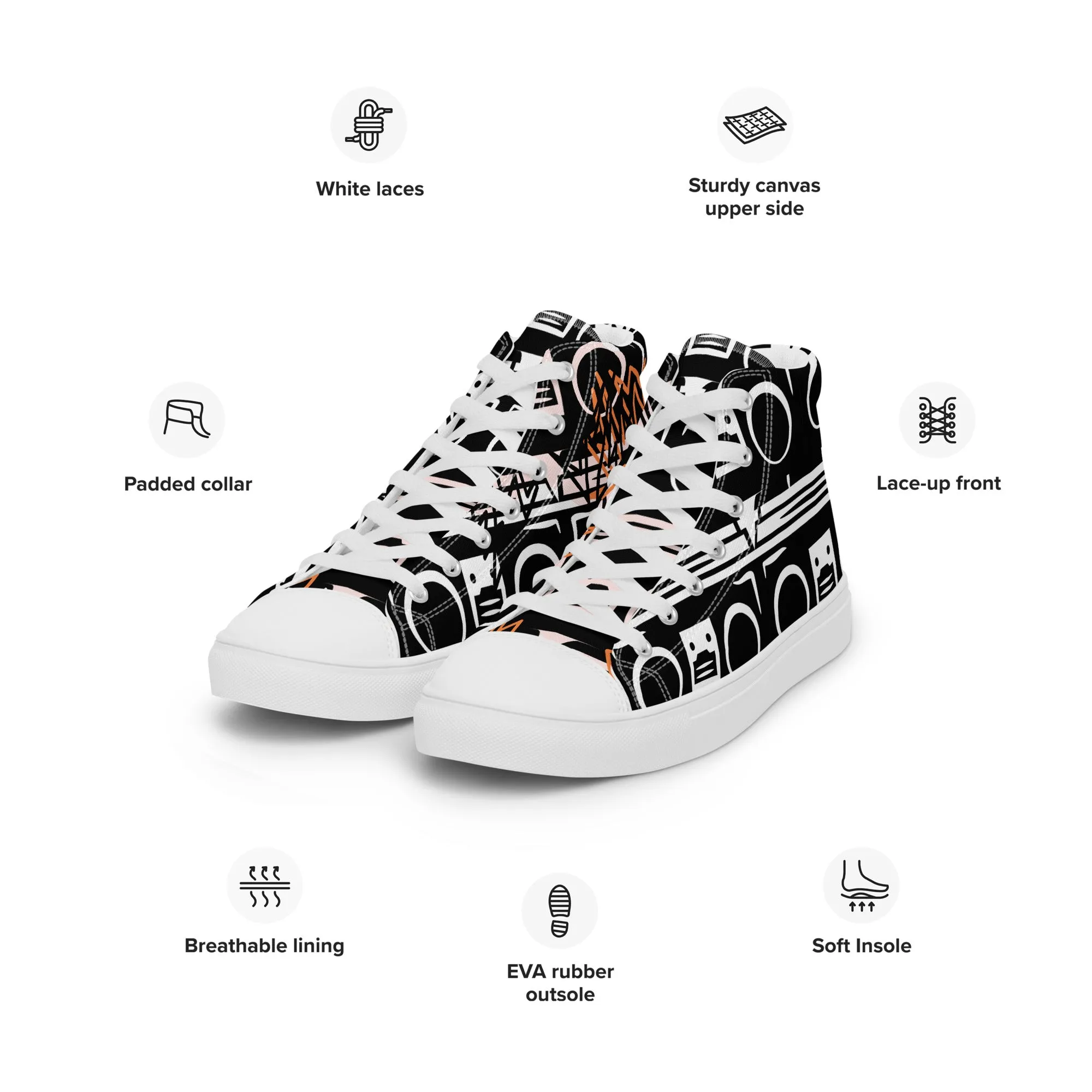 Men’s high top canvas sneaker with dsign pattern - Josiah