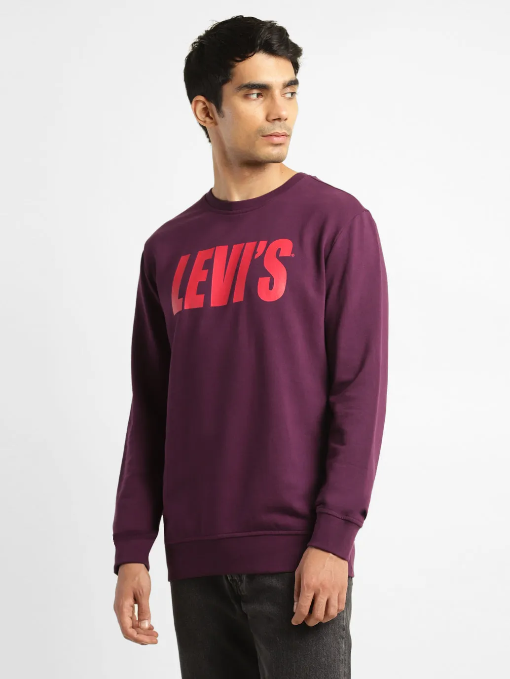 Men's Solid Purple Crew Neck Sweatshirt