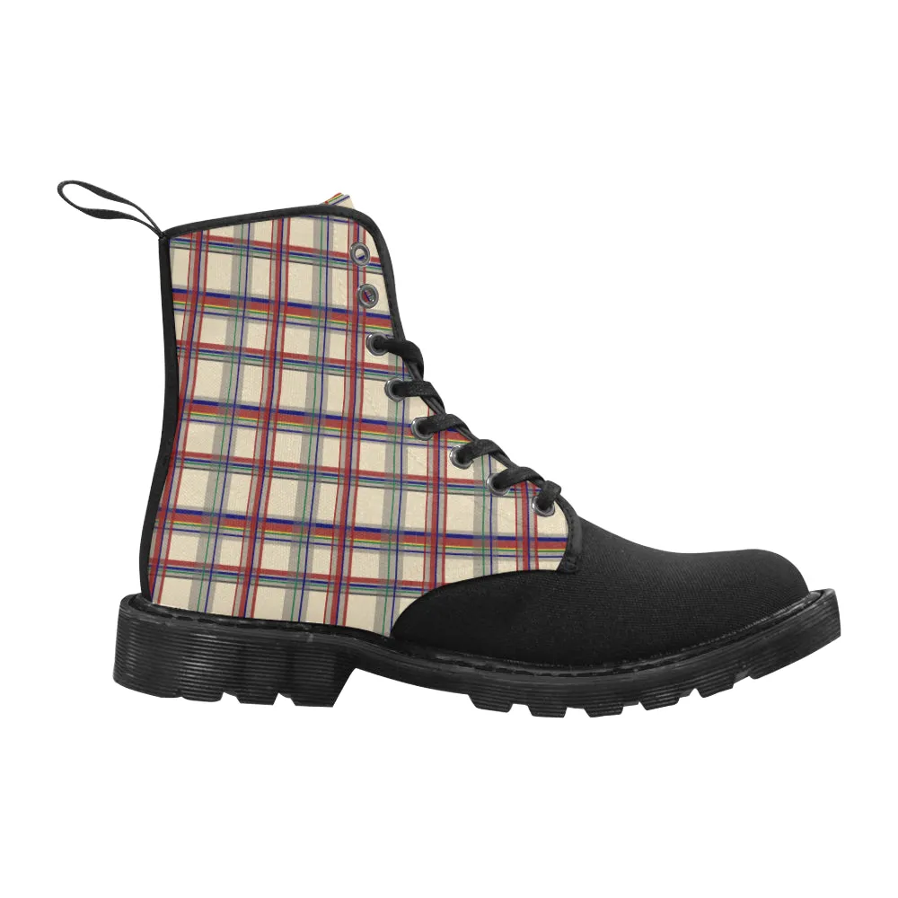 Men's Tartan Checks Print Canvas Boots