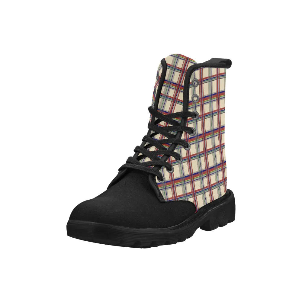 Men's Tartan Checks Print Canvas Boots