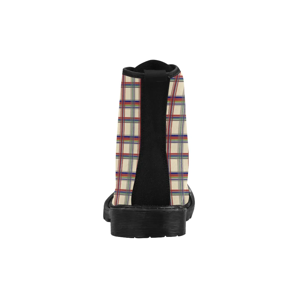 Men's Tartan Checks Print Canvas Boots